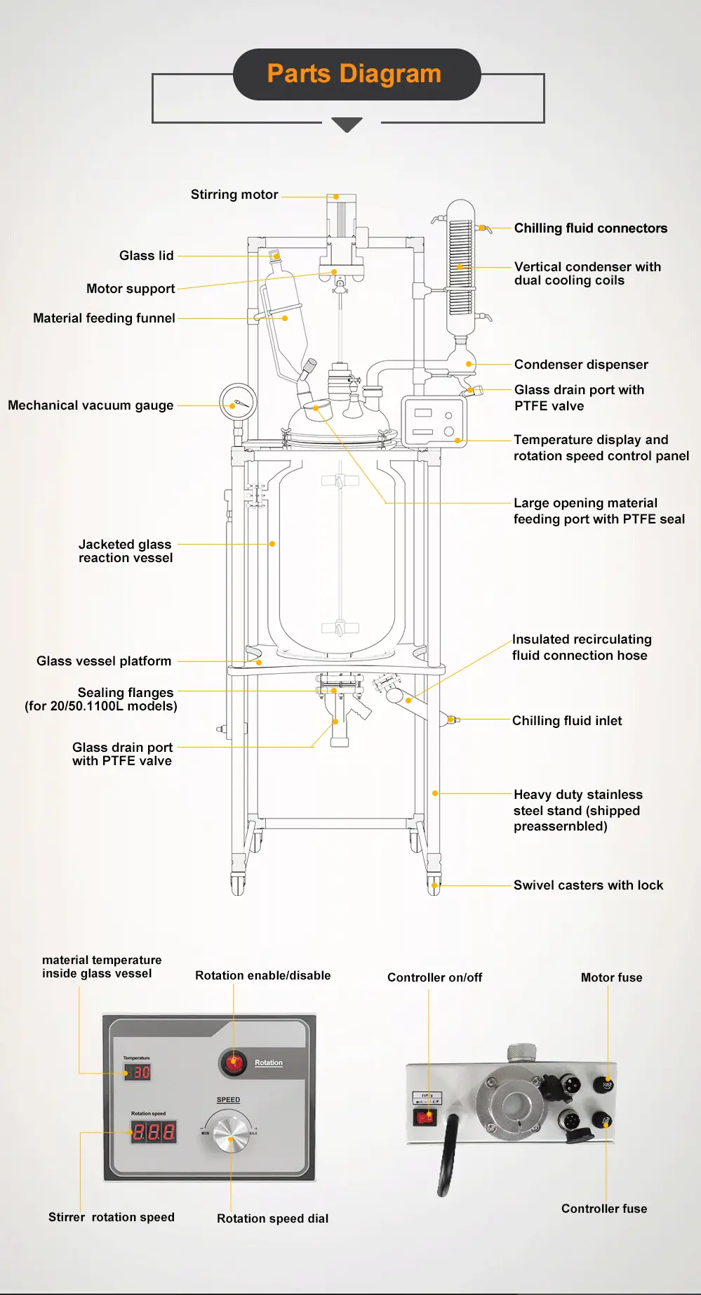 Wt-R 50L Glass Single Layer Jacketed Reactor for Crystallization