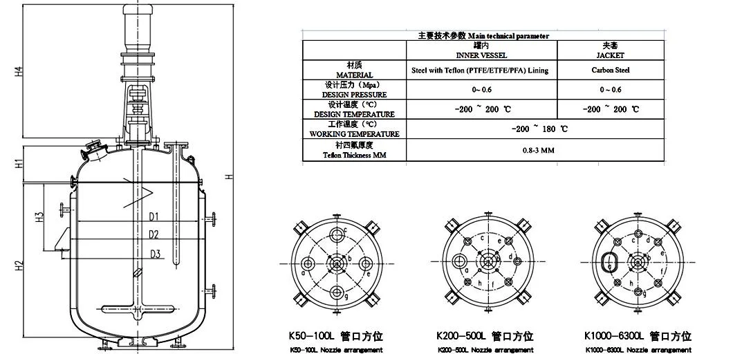 Tanglian Group PTFE ETFE PFA Lining Coated Mixing Tank Reaction Tank Chemical Reactor