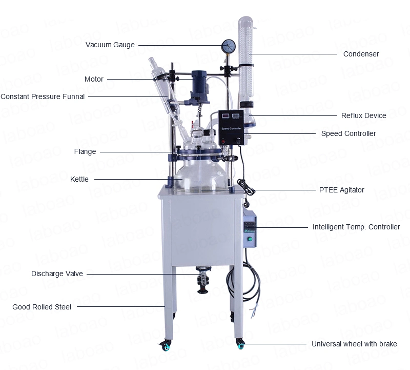 1L-200L Lab Chemical Vacuum Single Layer Glass Reactor Manufacturer in China