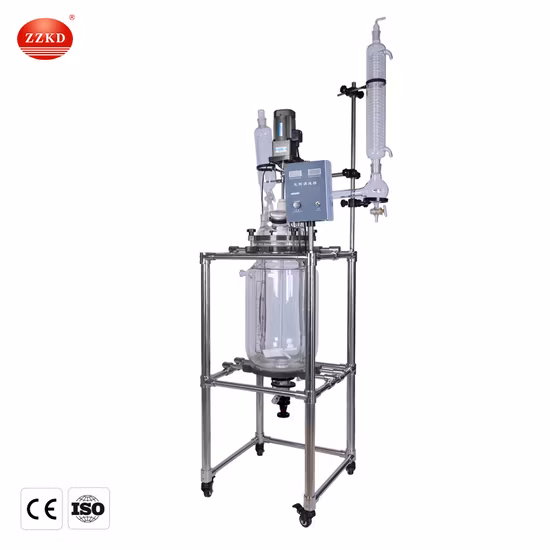 Reactor de vidrio de doble capa con camisa de vacío de laboratorio químico con agitador